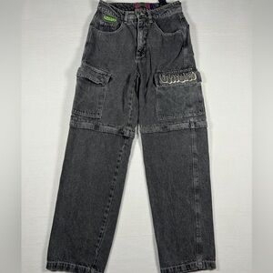 Empyre Tori Shindig Black Zip Off Denim Cargo Jeans Convertible Short Women Sz 4